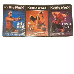 Lot of 3 Kettle Worx DVDs Ultimate Body Chest Back Butt Hips Legs Thighs